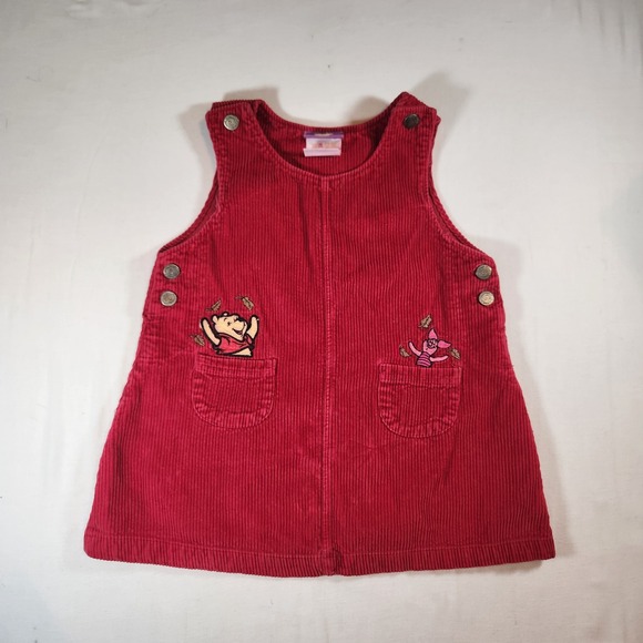 Disney Other - Disney Fall Winnie the Pooh Red Corduroy Jumper Dress Pooh & Piglet Toddler 3T